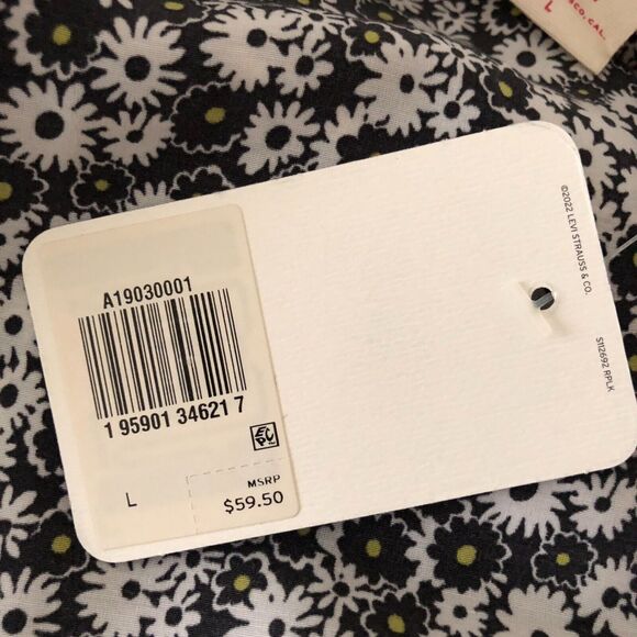 NEW Levi's Embry Tie Front Blouse L Puff Balloon Sleeve Cropped Crop Top Floral - Picture 9 of 9